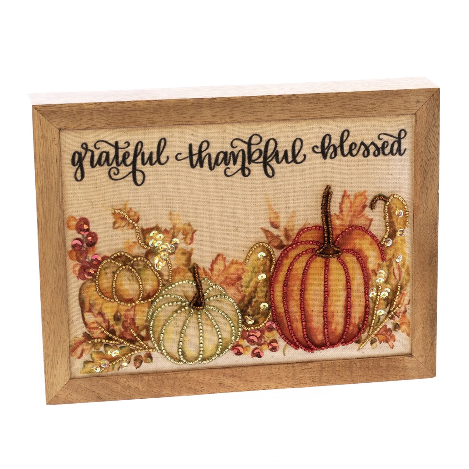 Box Sign, Grateful Thnk Blessed 8" beaded