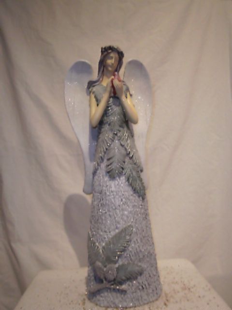 Angel, Woodland w/bird-grey w/pine trim 20"
