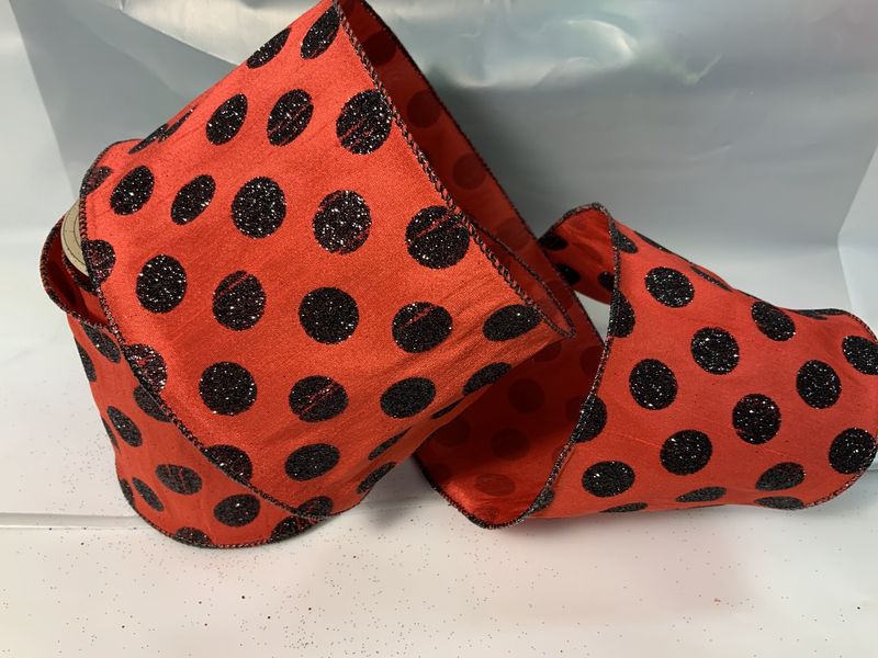 Ribbon, Red w/Black Dots 10yds