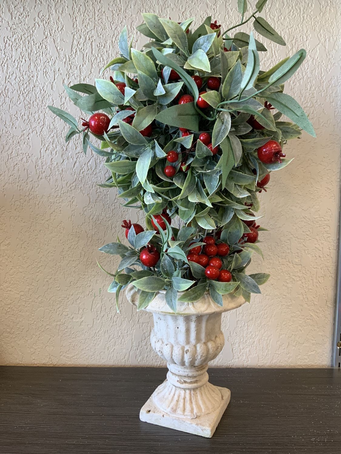 Urn, Flocked Berry Ball 21" Topiary