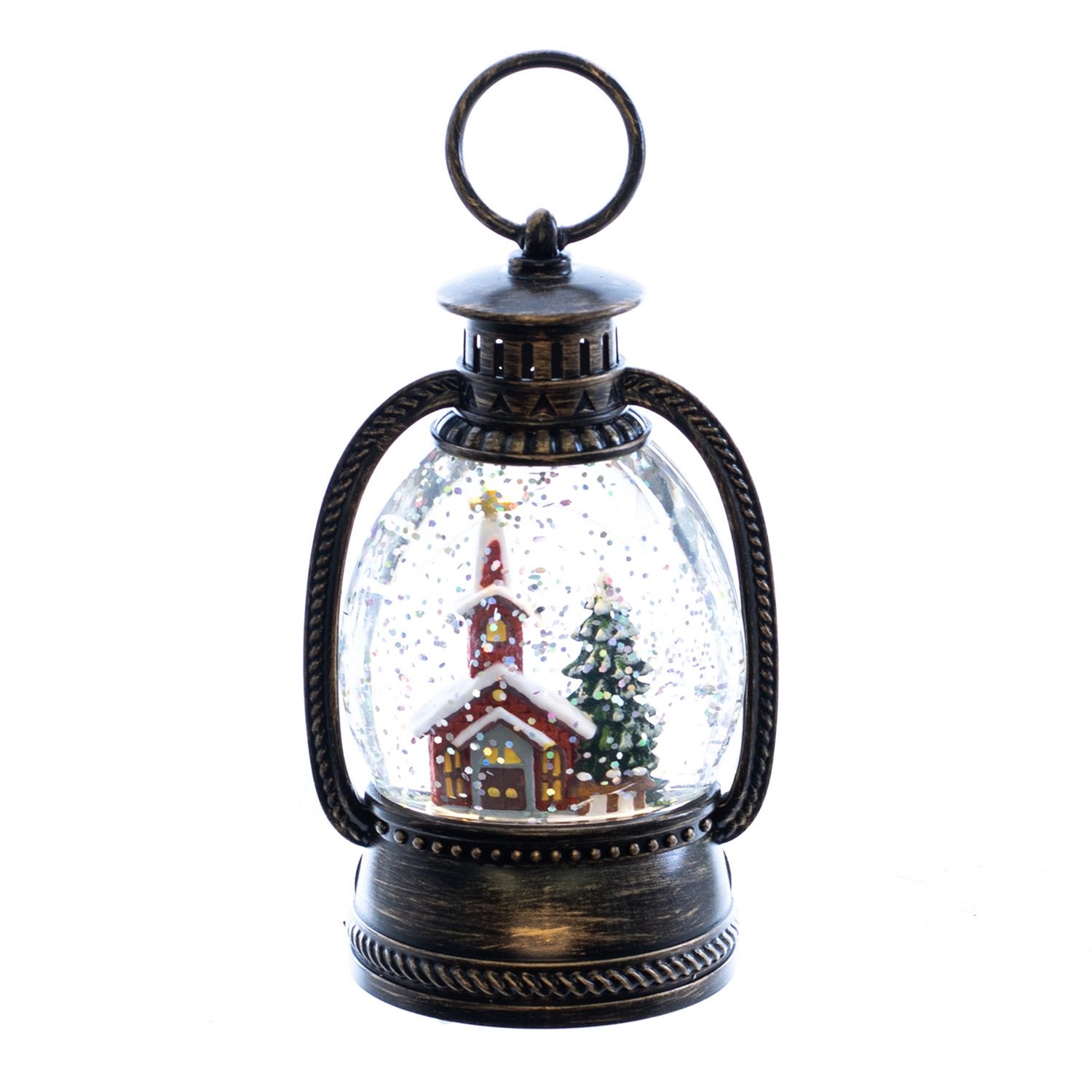 Snow Globe, Church in Lantern 6"