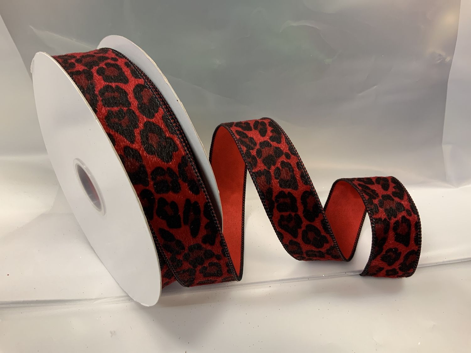 Ribbon, Cheetah Red/Blck 1-1/2&quot;x20y