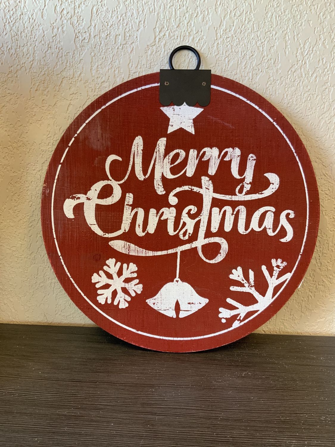 Sign, Roung Xmas wood red