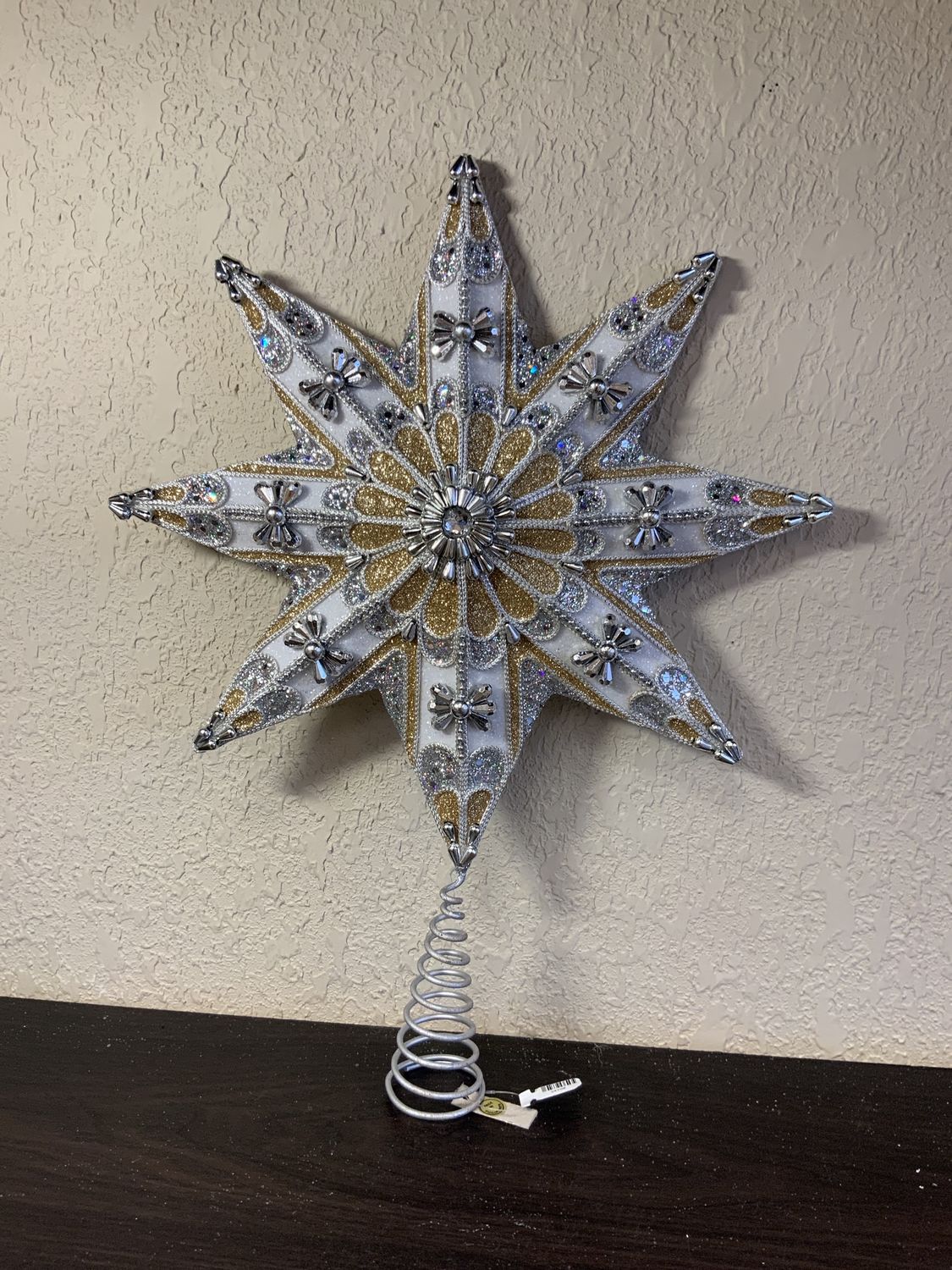 Tree Topper, 8Pt Star slv/wht/gld