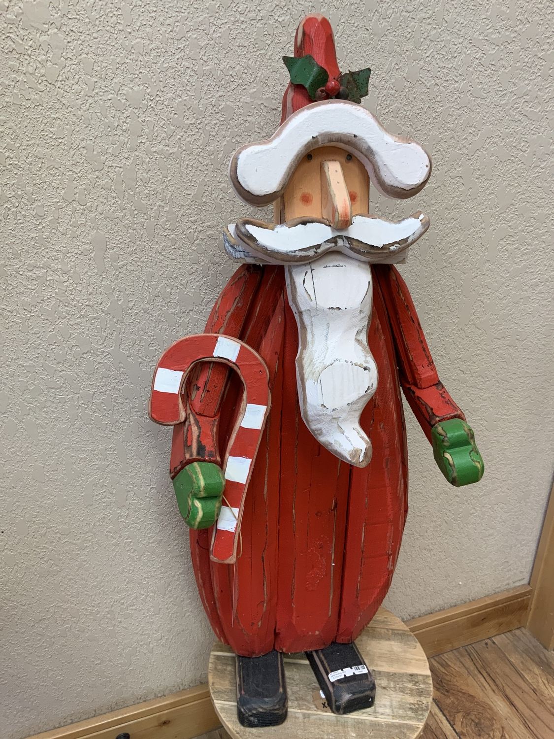 Santa w/Candy Cane Wood 33" Red/wh
