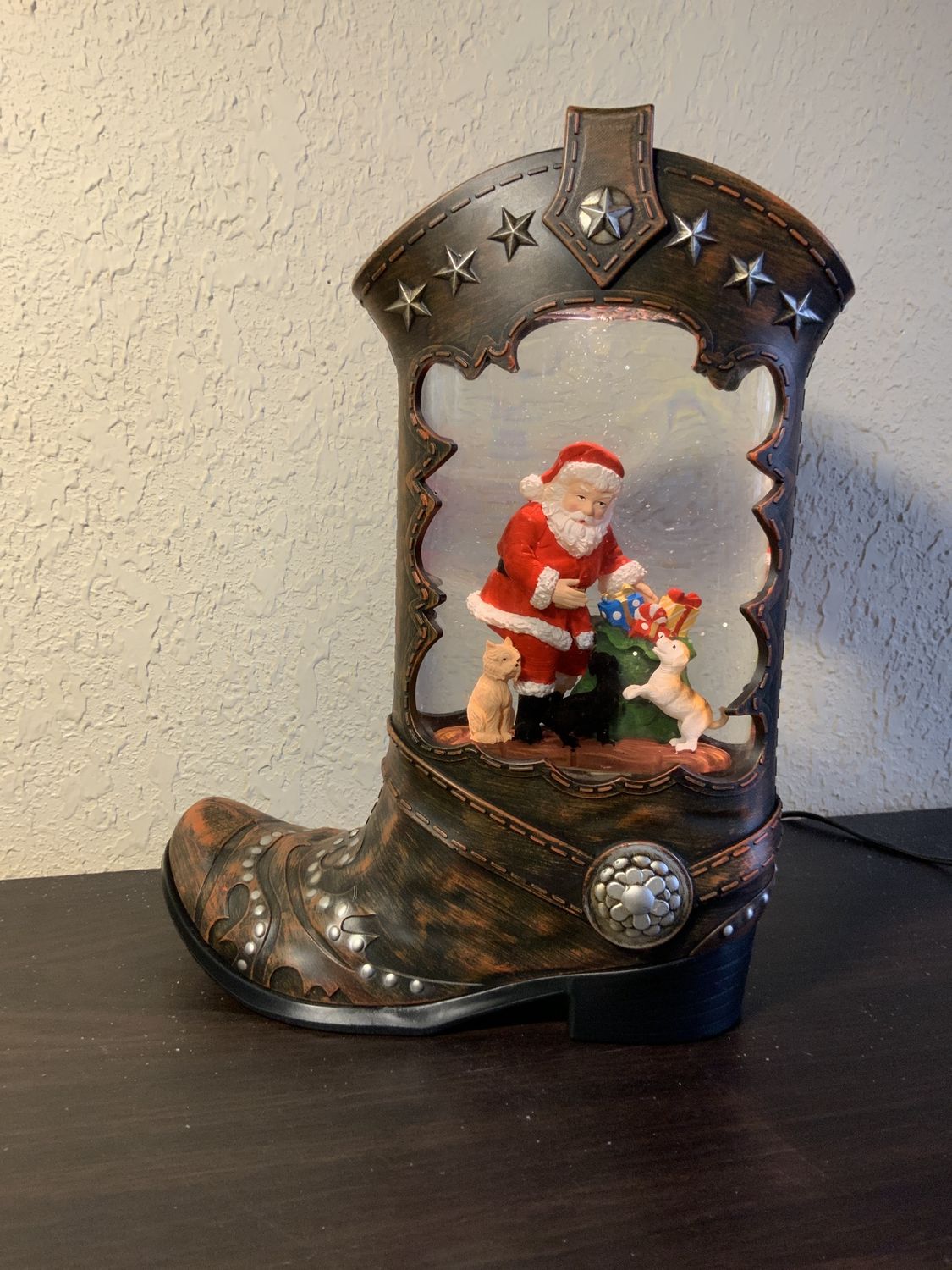 Snow Globe, Boot w/Santa &amp; Pets music BO/tmr