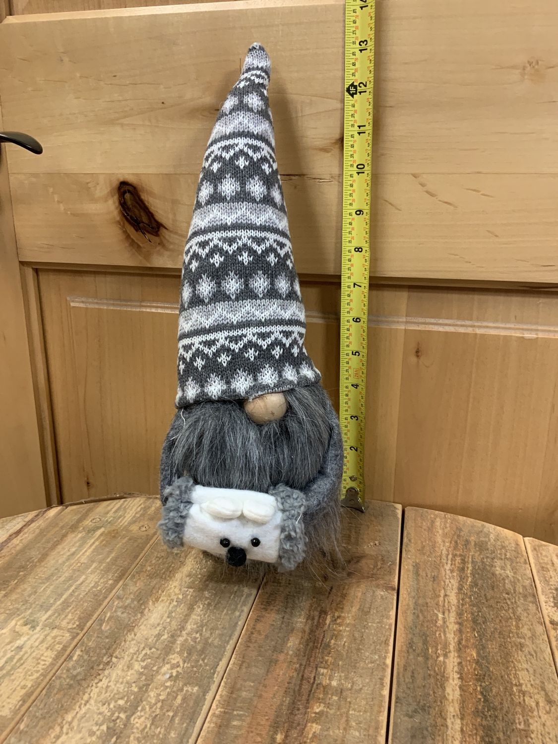 Gnome, 13" Polar Bear Muff gray