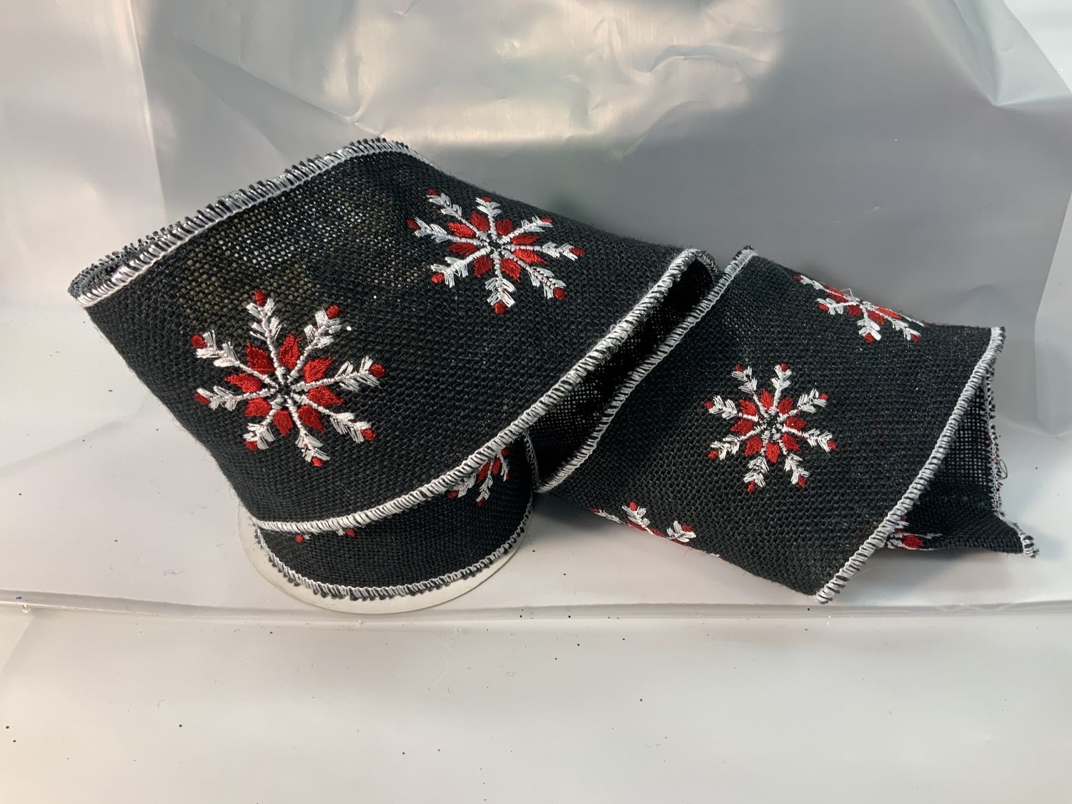 Ribbon, Black Burlap 5yds Snowfla