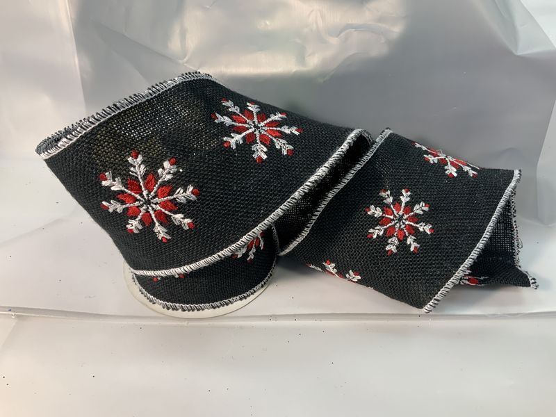 Ribbon, Black Burlap 5yds Snowfla