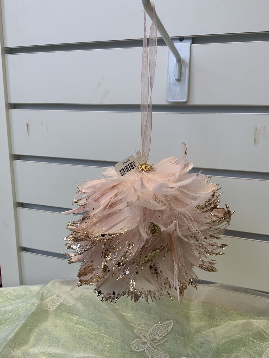 Ornament, Pink Feather Ball 5" Ball