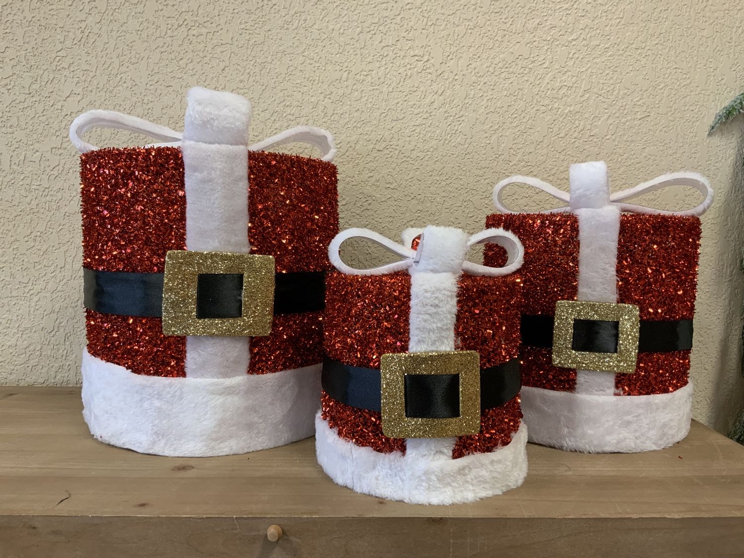 Gift Box, Glitter Santa Belt set/3 tinsel