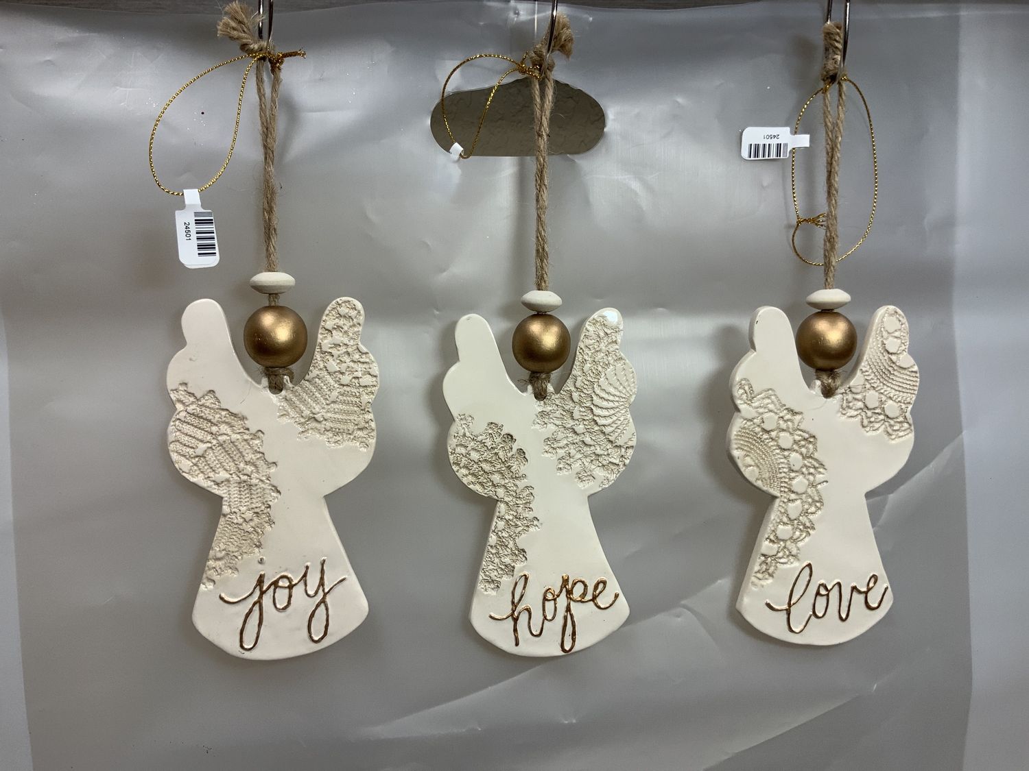 Ornament, Angel Lace Imprint 3 asst cream