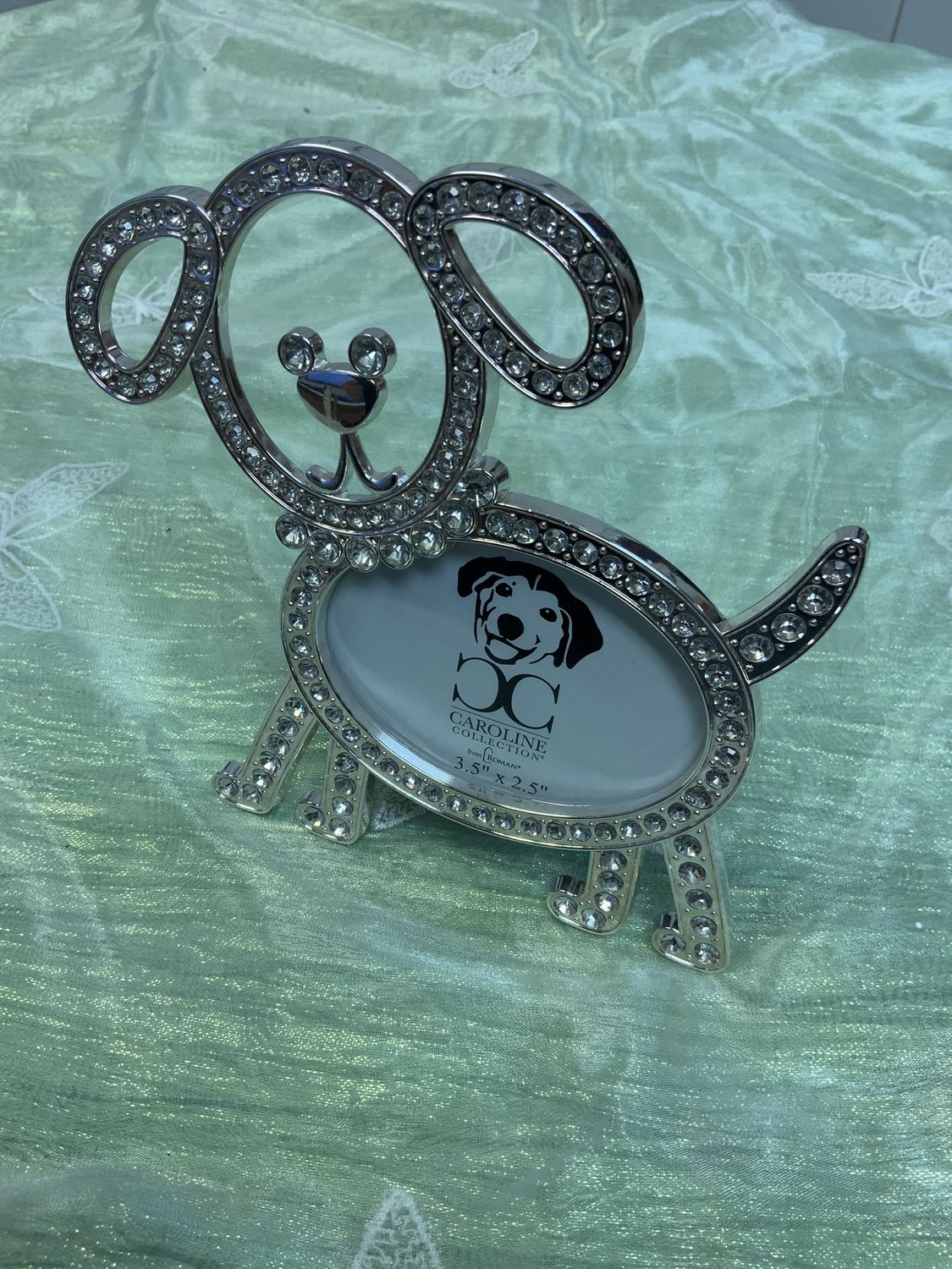 Picture Frame, Dog Outline 5" Slv/Jewel