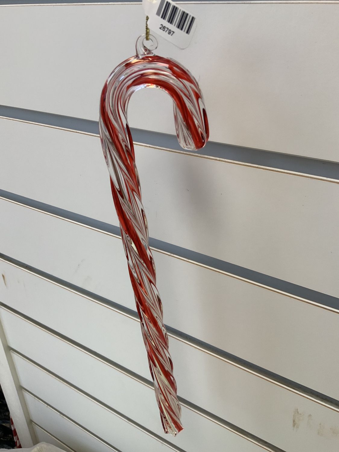 Ornament, Candy Cane Glass 10" R/Clr Gl