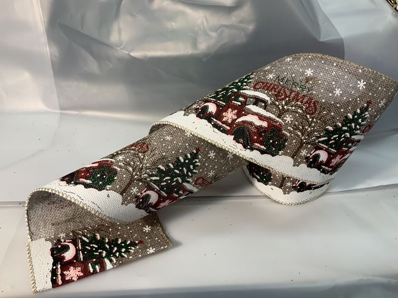 Ribbon, Linen Truck/Trees 5&quot;x10y