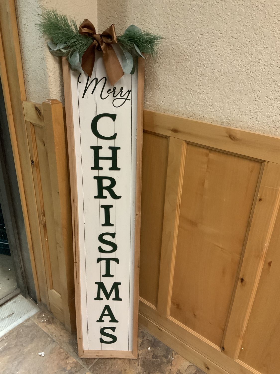Sign, Wood Framed Merry Xmas ribbon