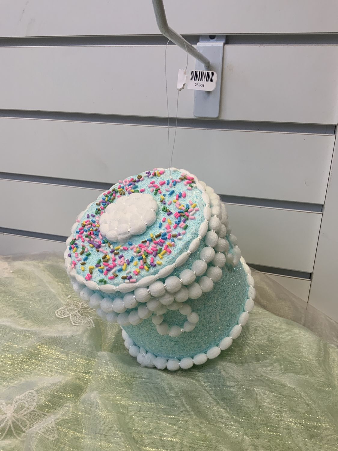 Ornament, Cake w/candy decor 5" Blue