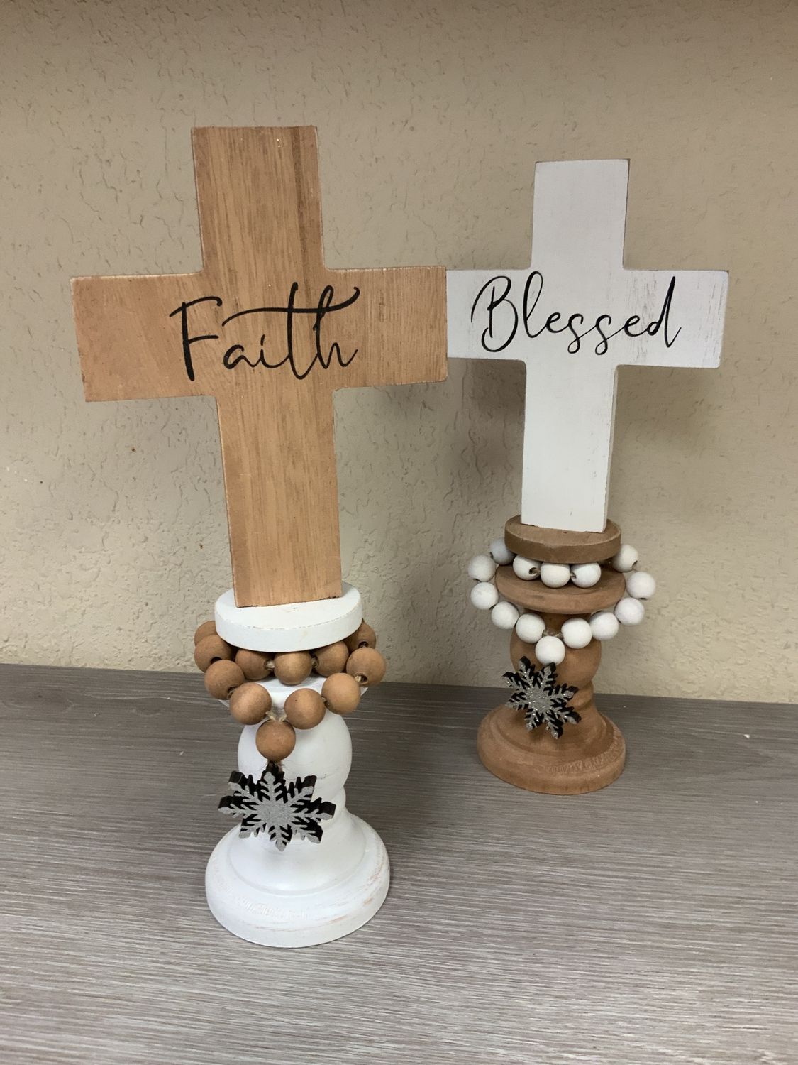 Cross on Pedestal, Beaded wood