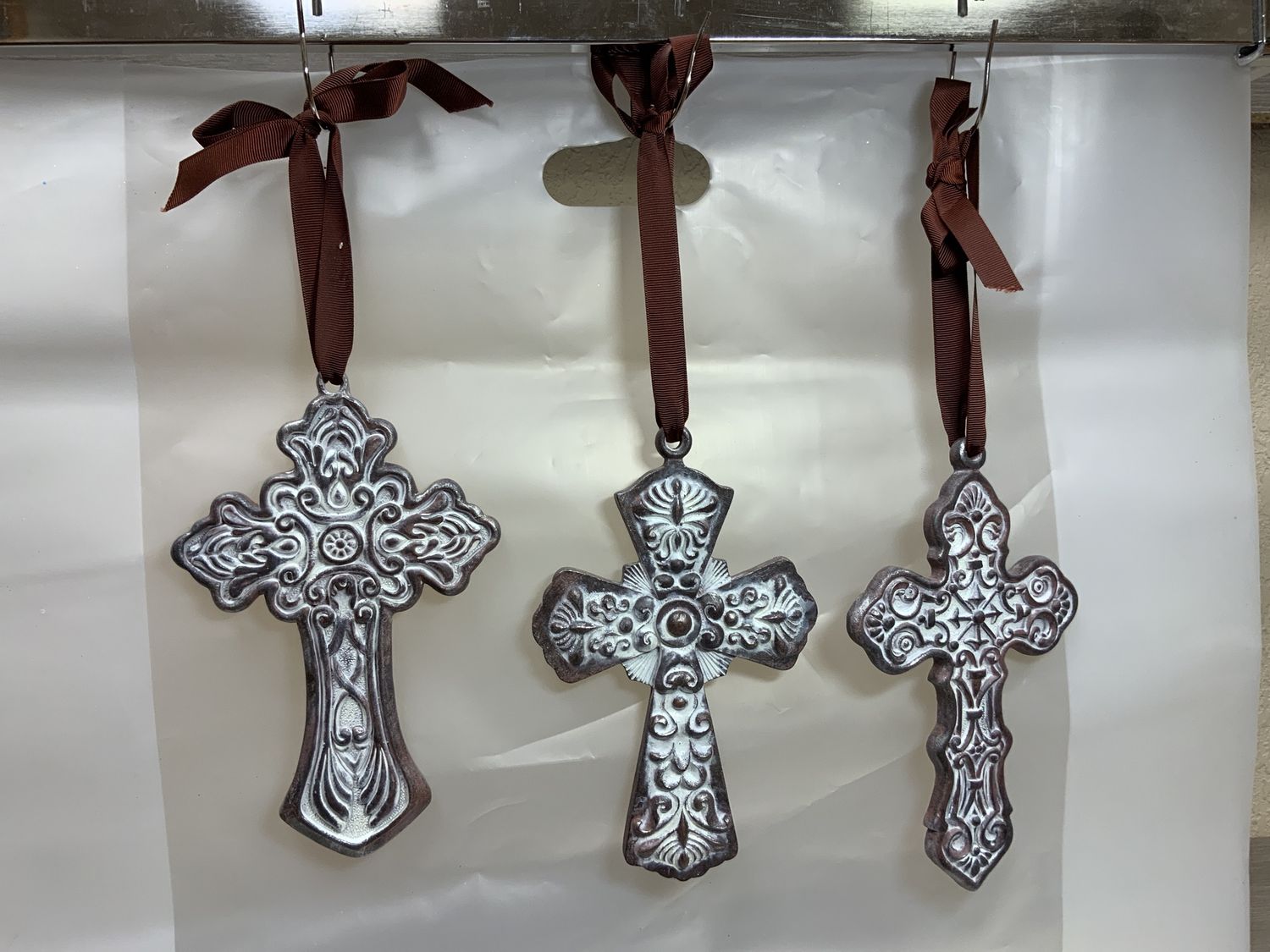 Ornament, Cross Brown Ribbon 3 ass't
