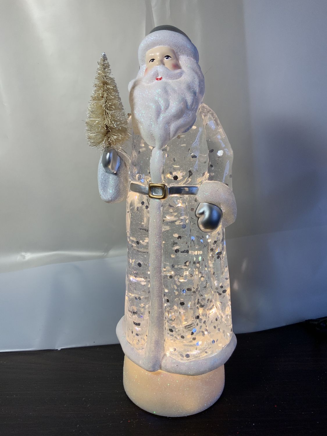 LED Santa, Acrylic Glitter 12" white