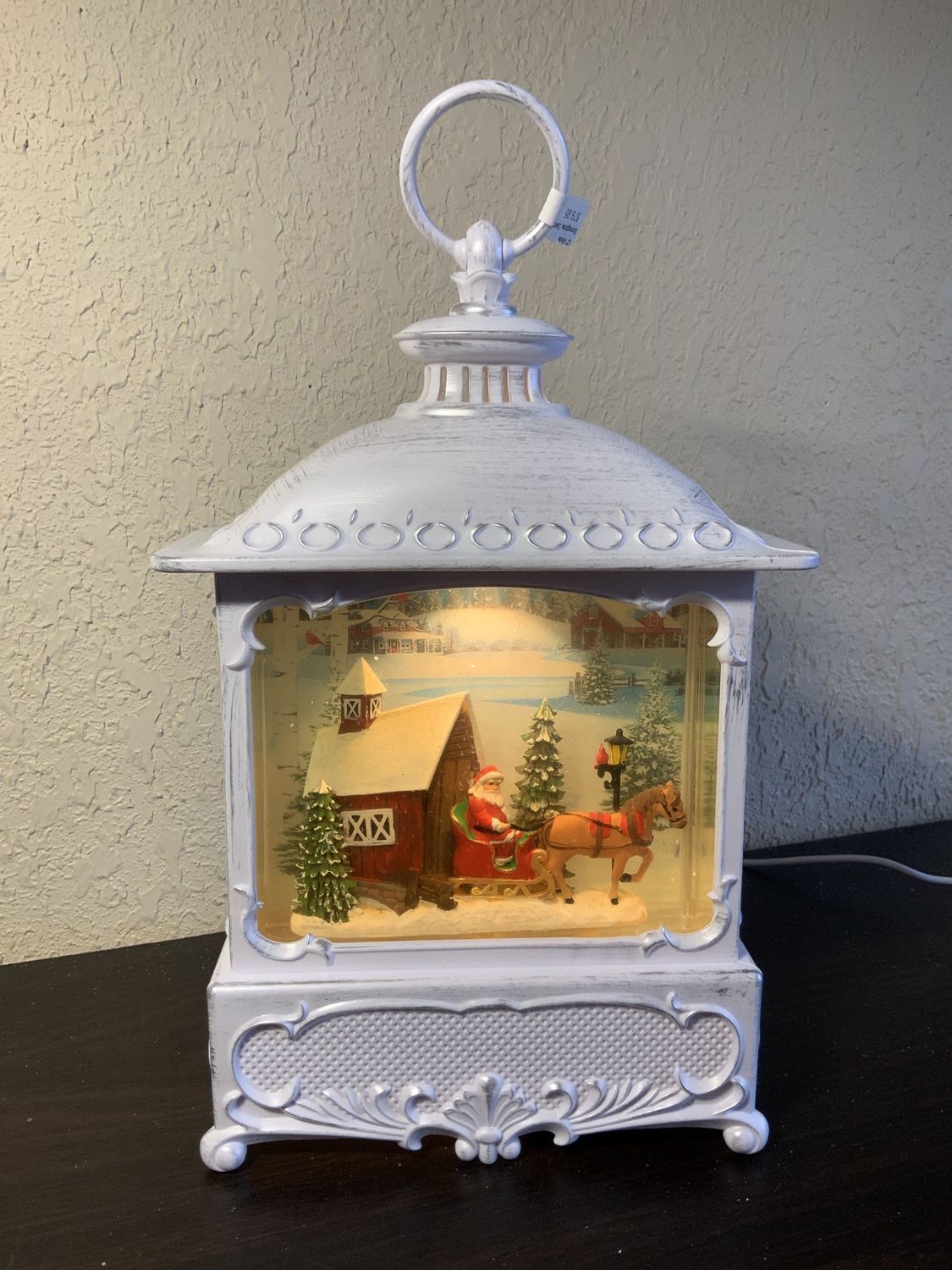 Snow Globe, Santa/Horse Sled 12" White