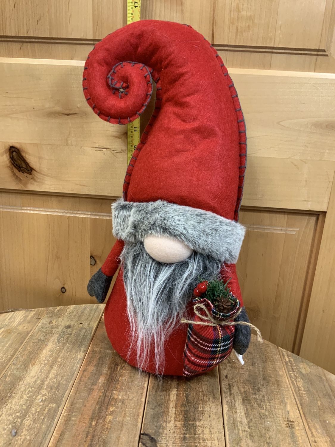 Gnome, Red Felt w/plaid bag hand stit