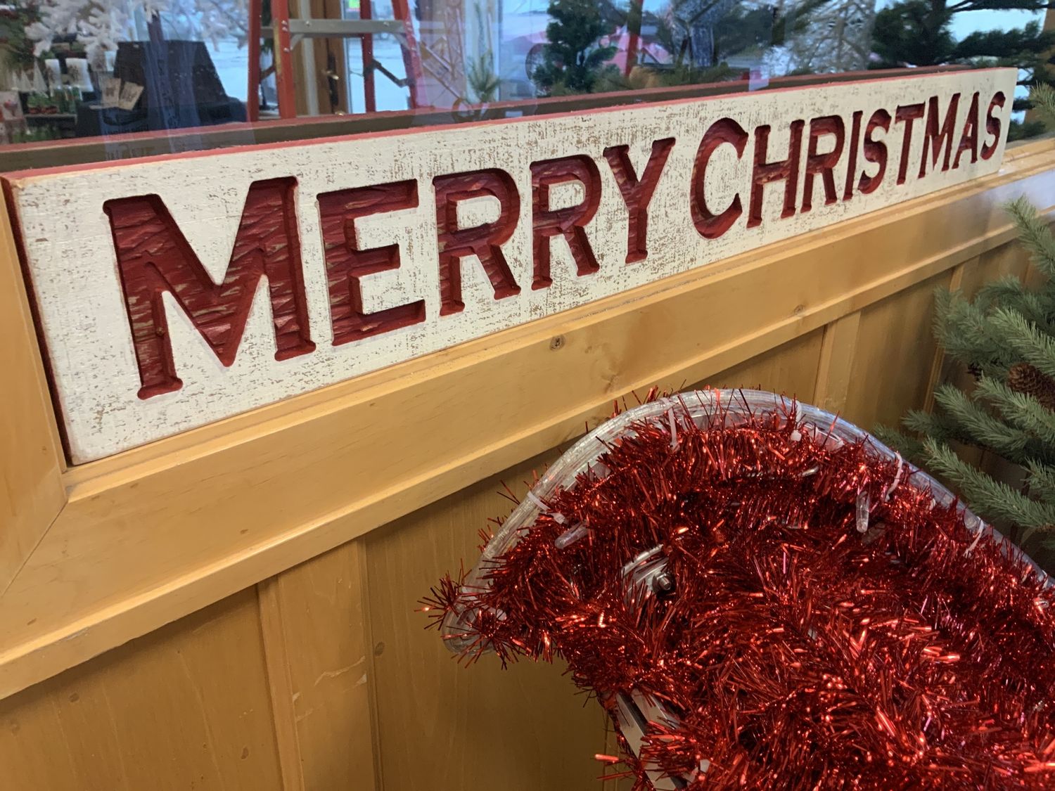 Carved Sign, Merry Christmas white
