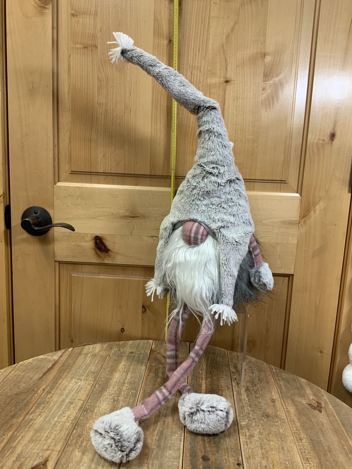 Gnome, Pink Plaid Legs Fur gray hat