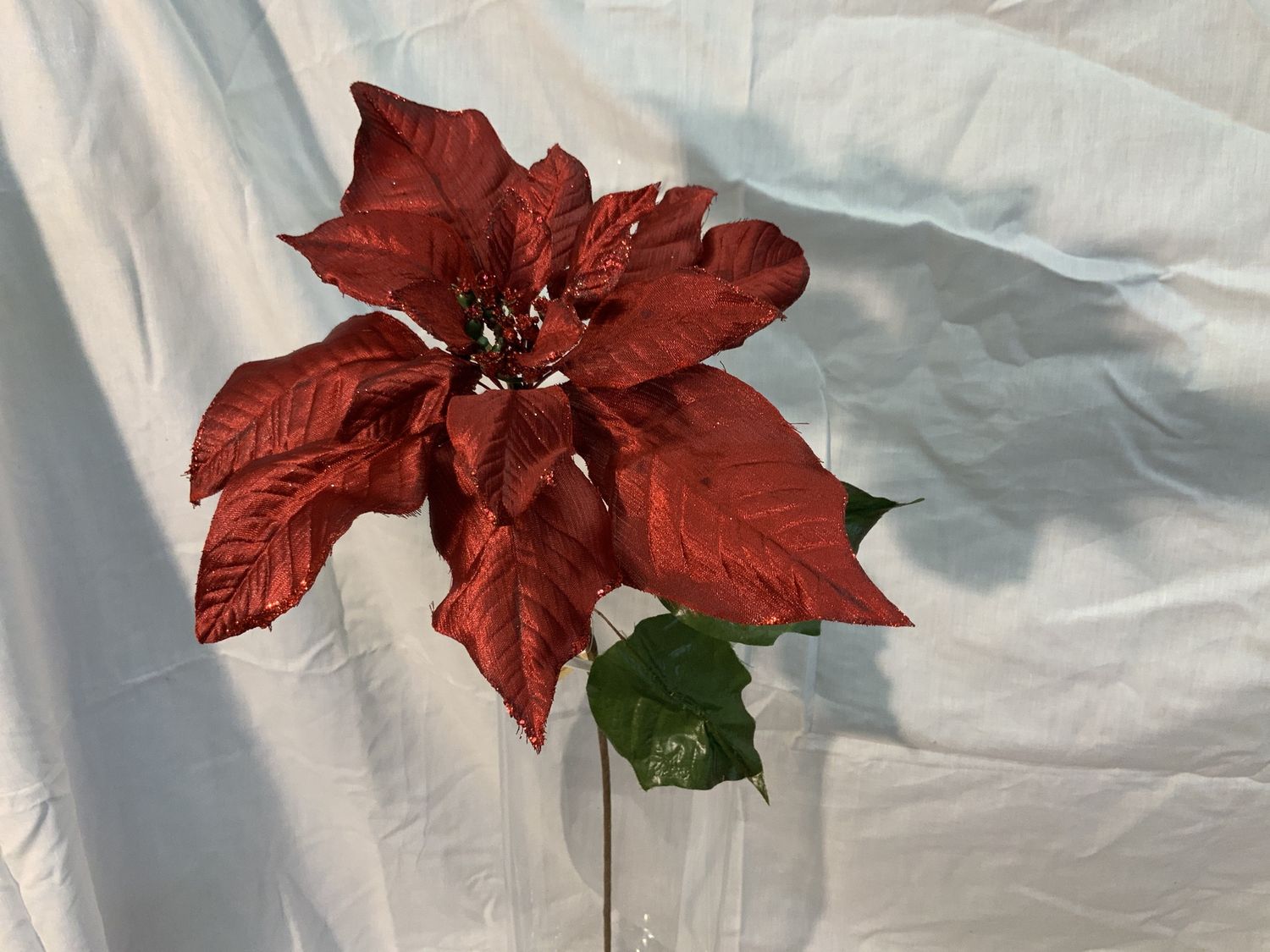 poinsettia stem 28" Red w/green leaf
