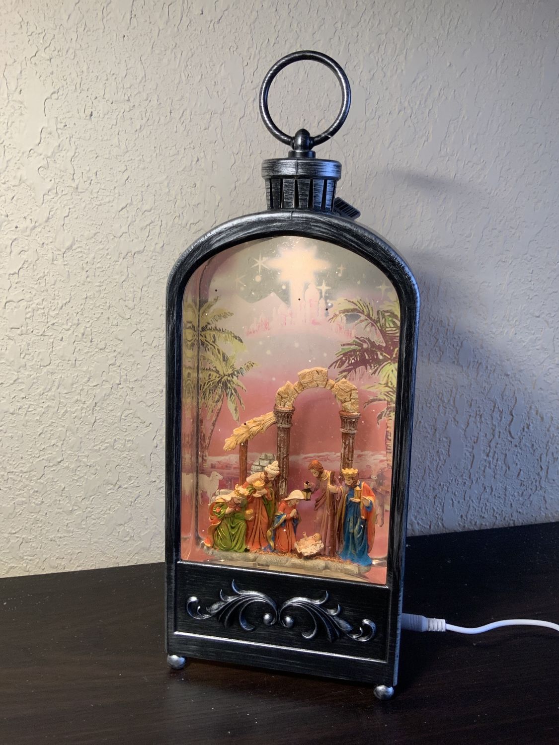 Snow Globe, Nativity Lantern 12" Bronze