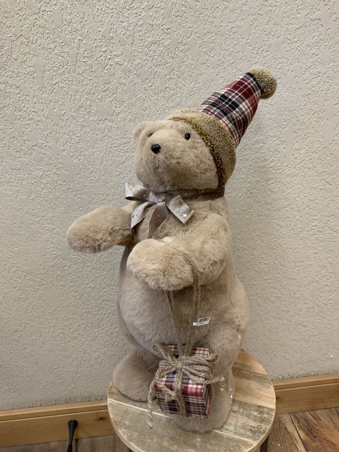 Bear, Plaid Xmas Gift Box Fuzzy Brown