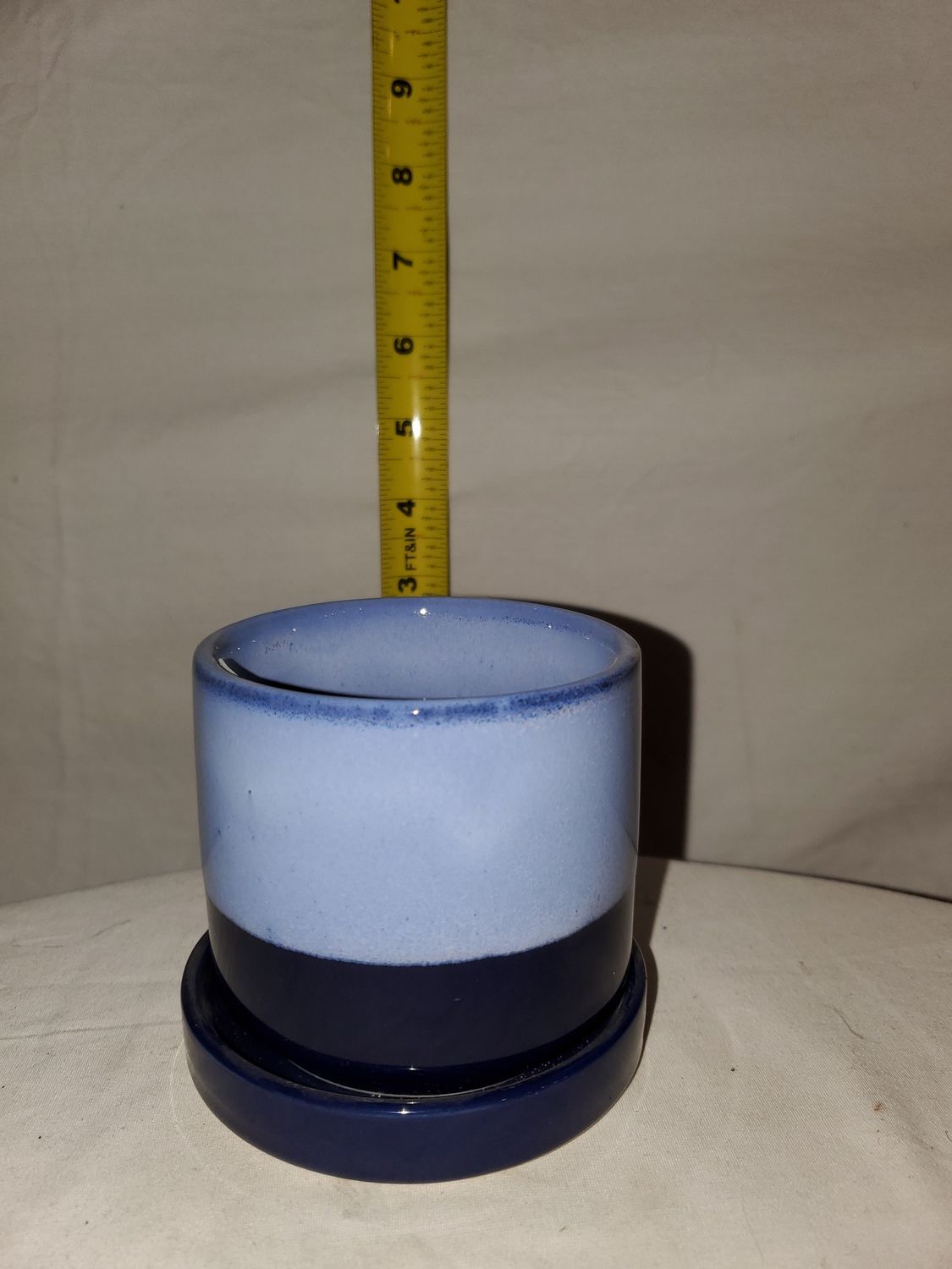 Pot w/Saucer Cobalt Blue 3" ceramic
