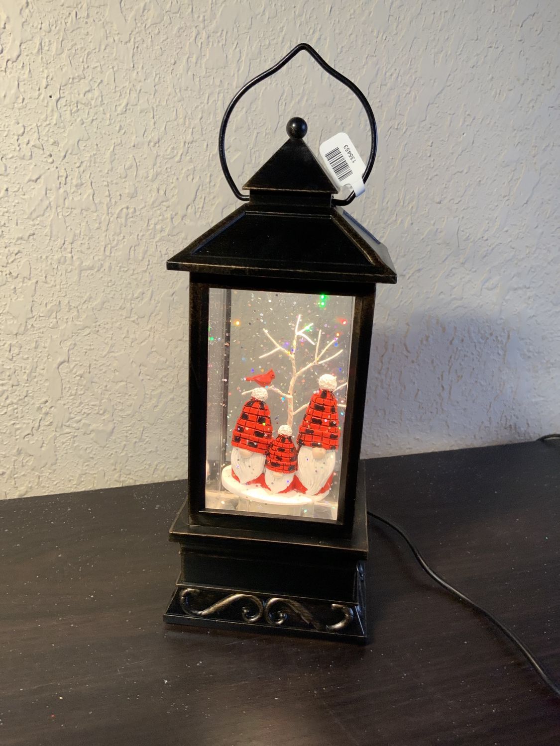 LANTERN, GNOME SANTA LIGHTED 8.5"BRONZE MULTI