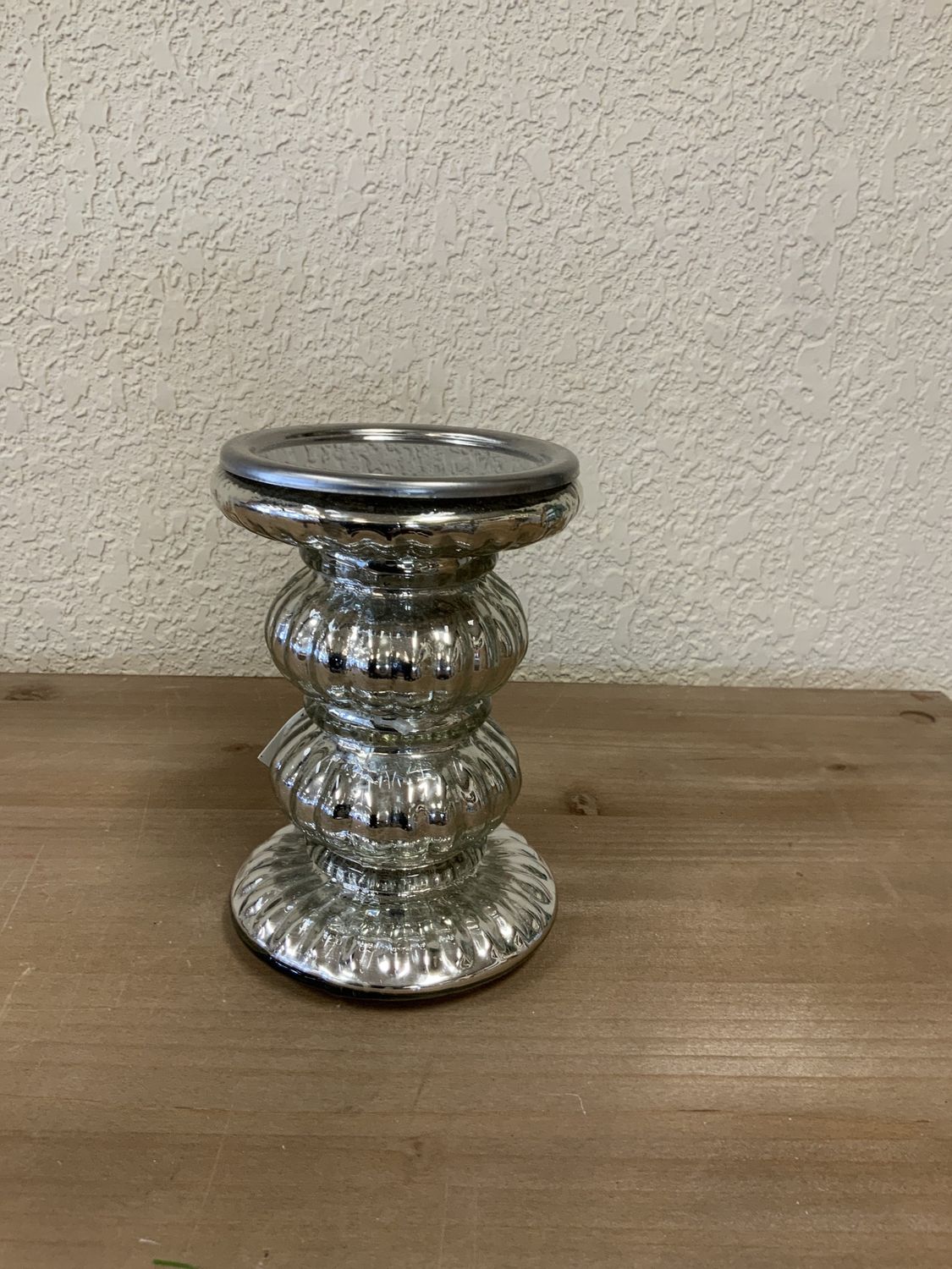 Candle holder, Silver Swirl 4.25" glass