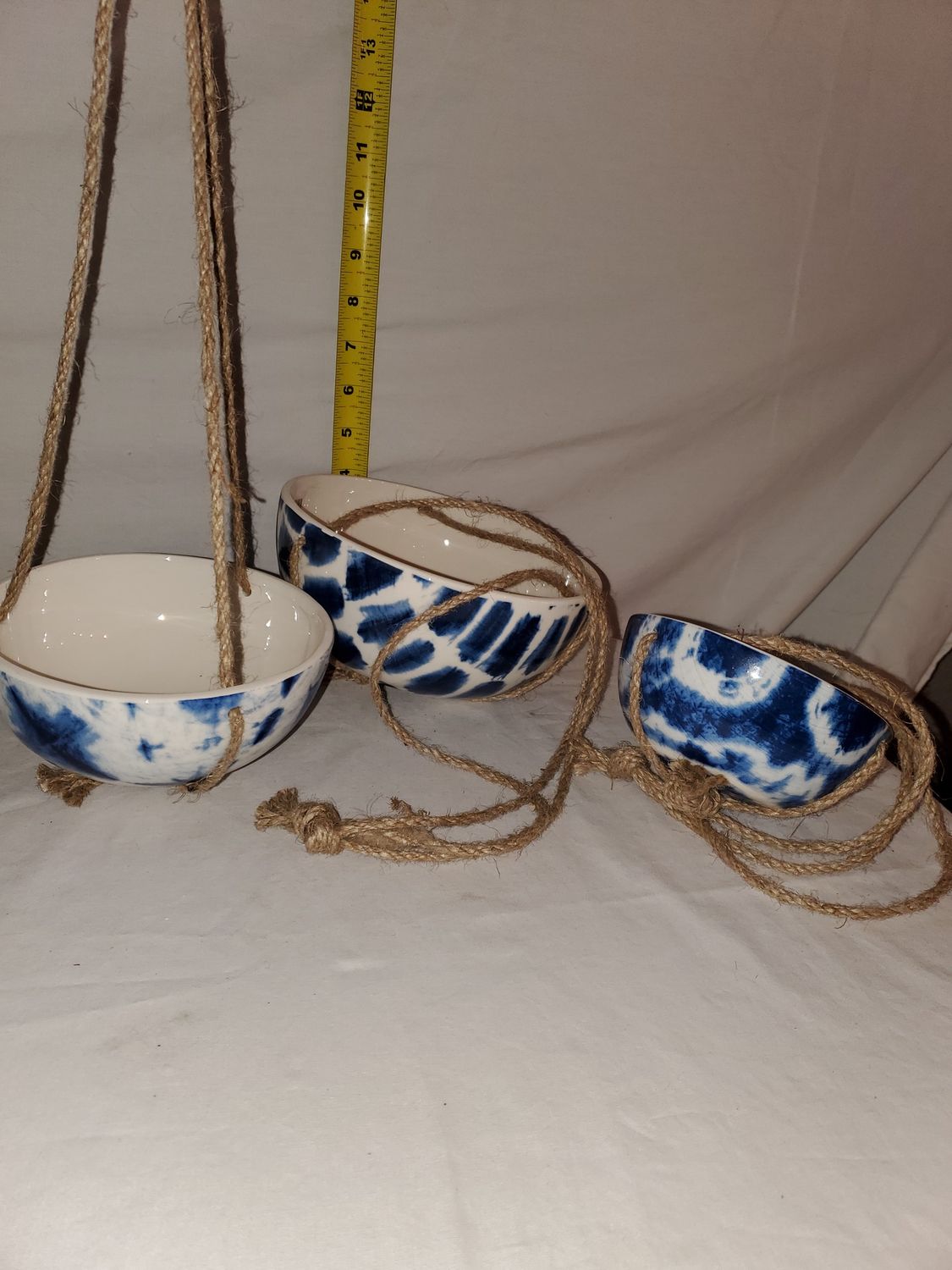Planter, Hanging Shibori Bowl 3 sz Blue/Wh