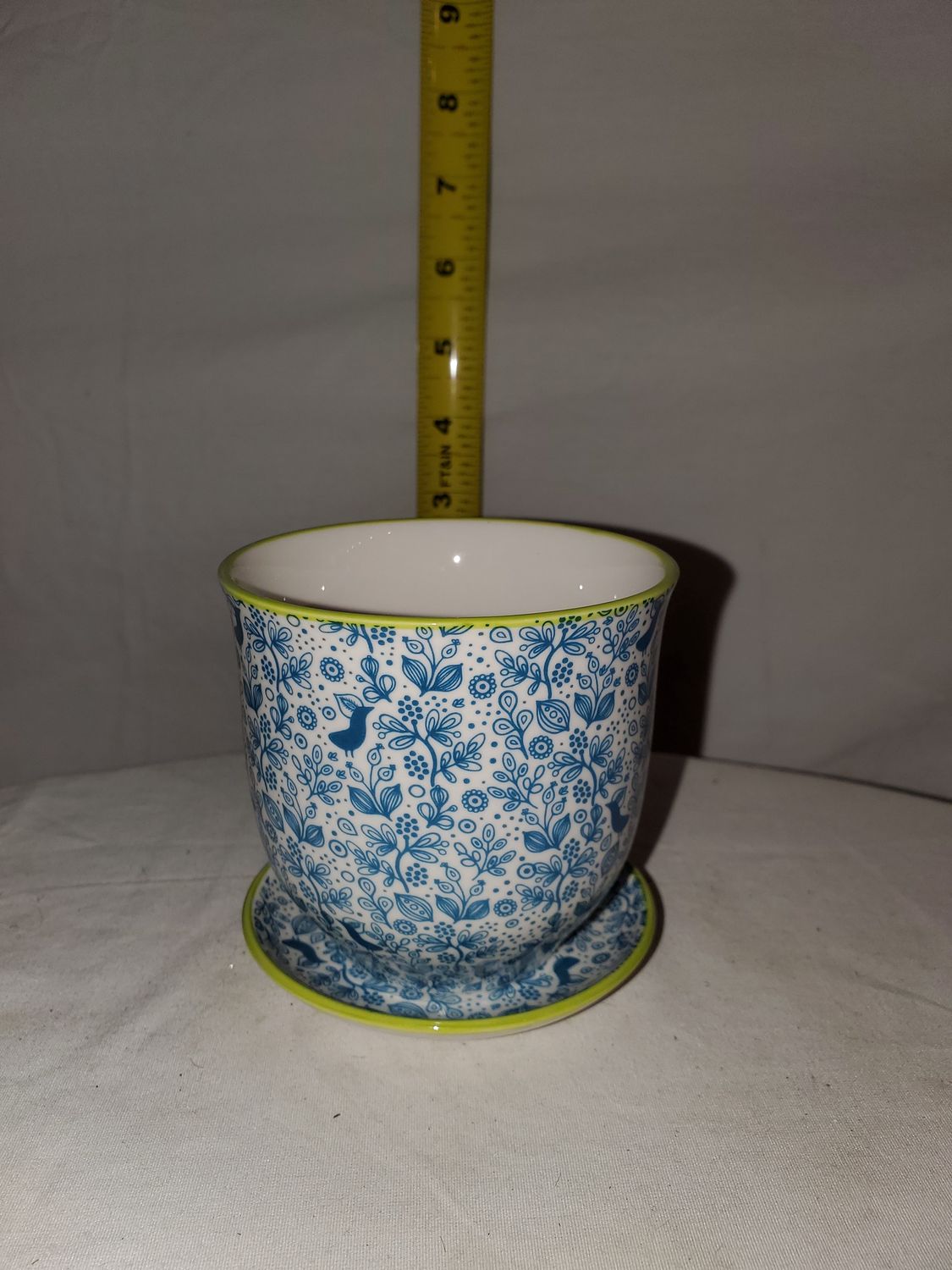 Pot w/Sauce Blue Birds 3.25" ceramc
