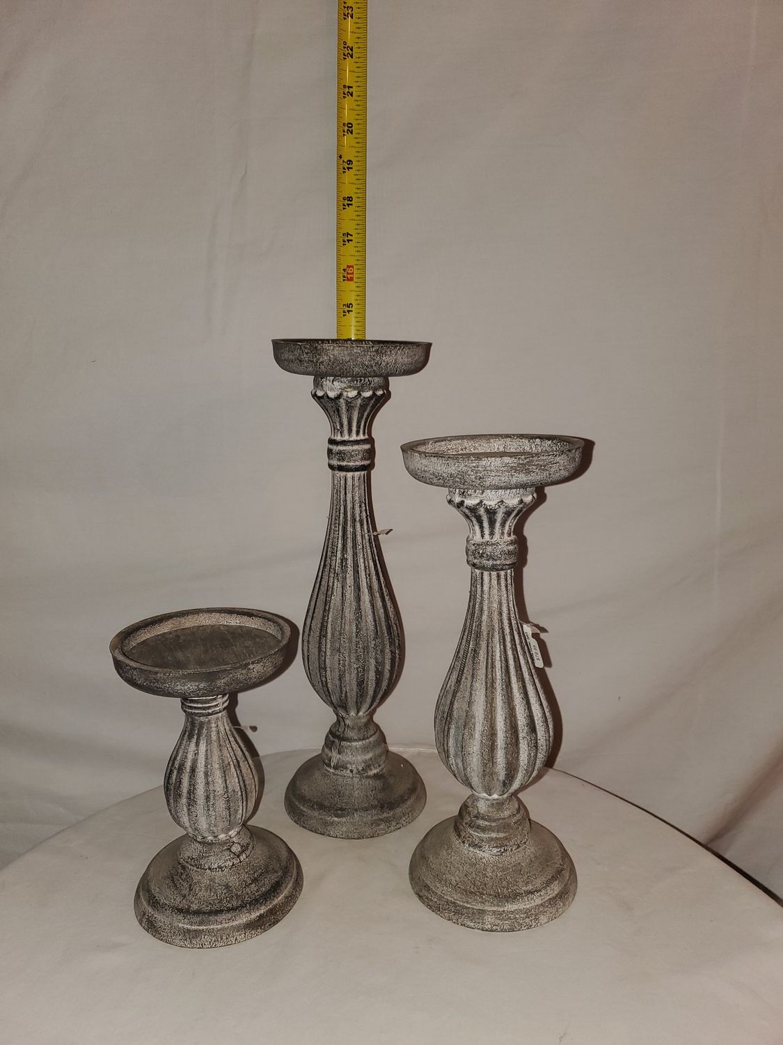 Candle Holder, Set/3 Gray/wht wsh