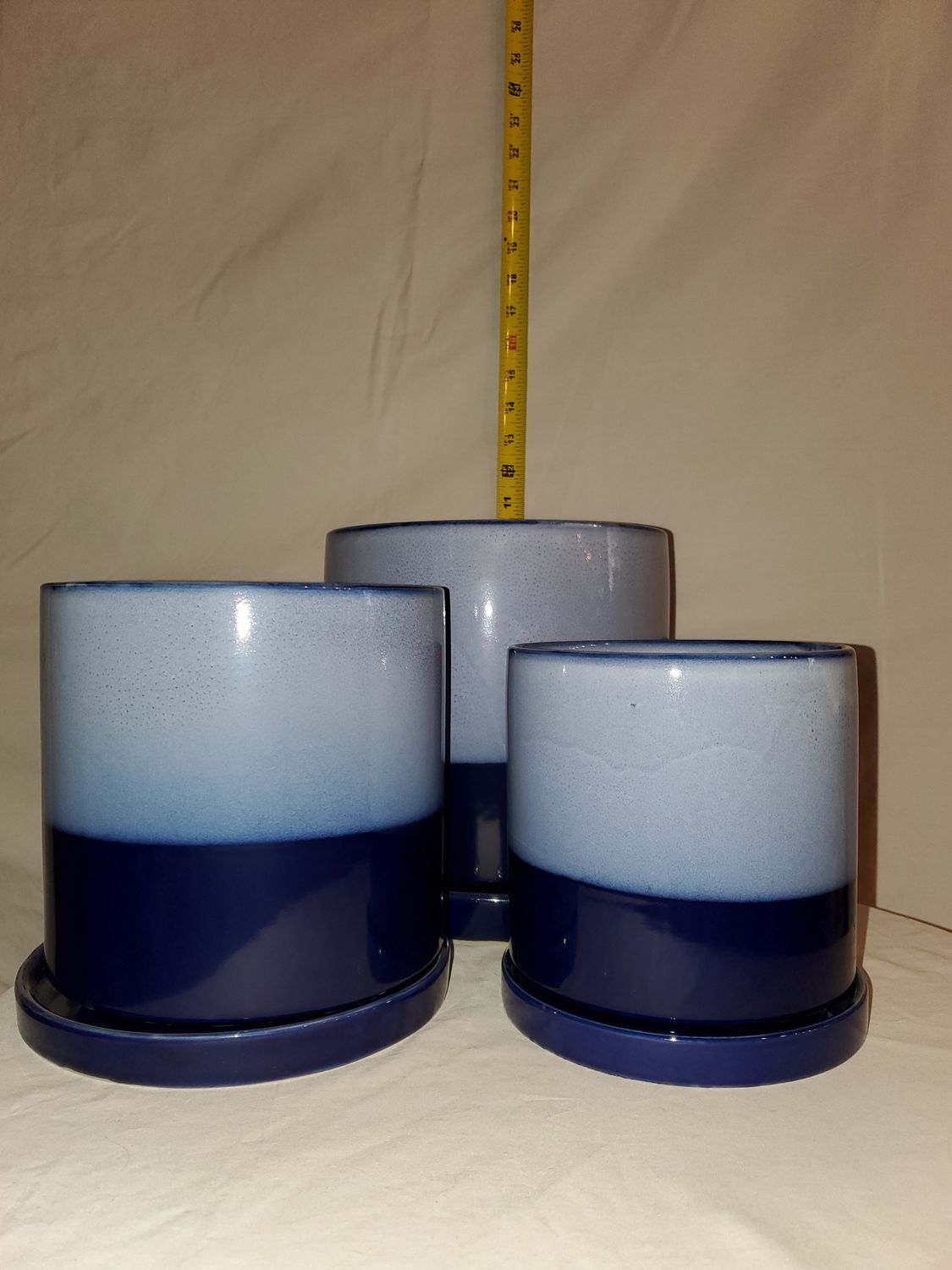 Pot w/Saucer Blue Cobalt 3 sz ceramic