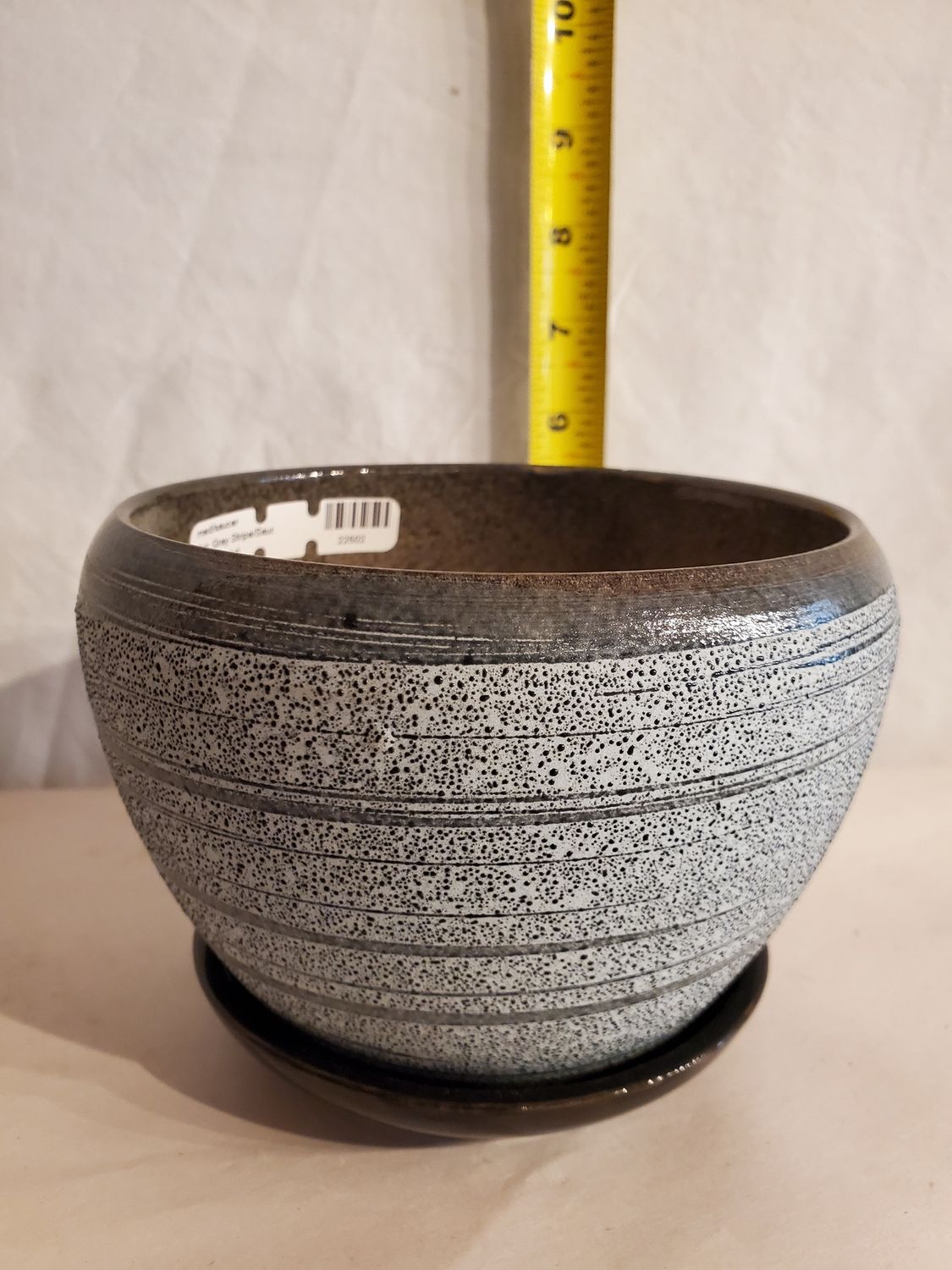 Pot, Gray Stripe/Saucer med/saucer