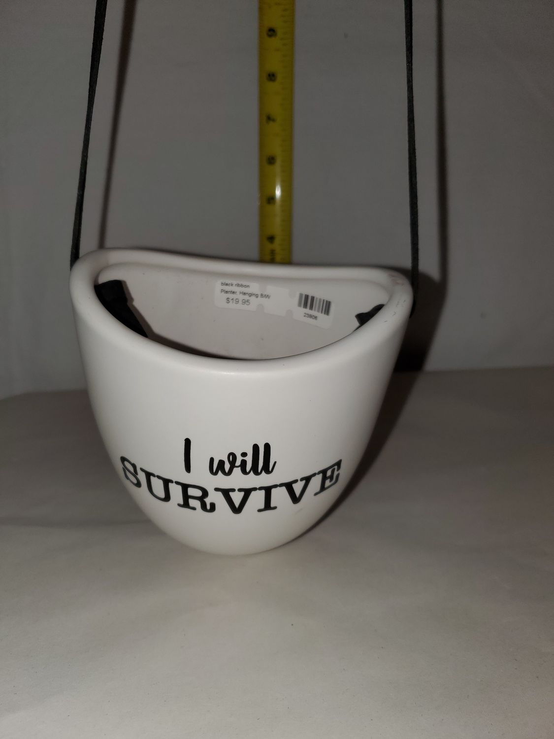 Planter, Hanging B/W Phrase black ribbon