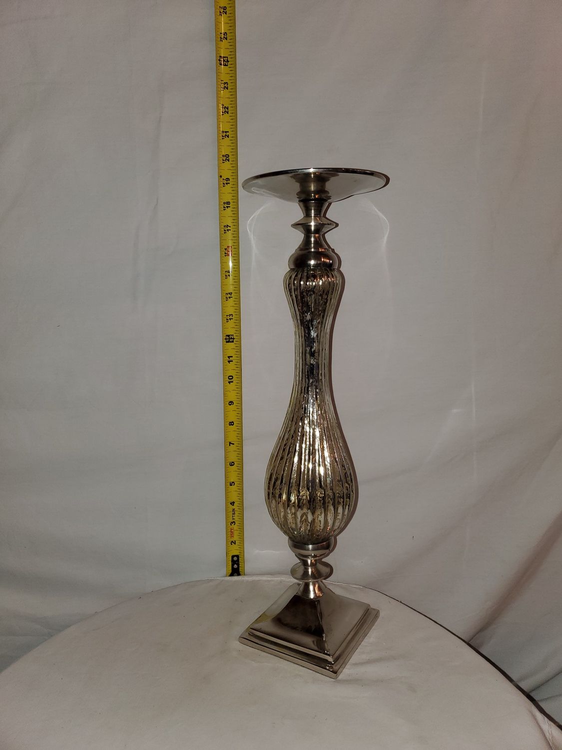 Candle holder, Nickel 18" glass