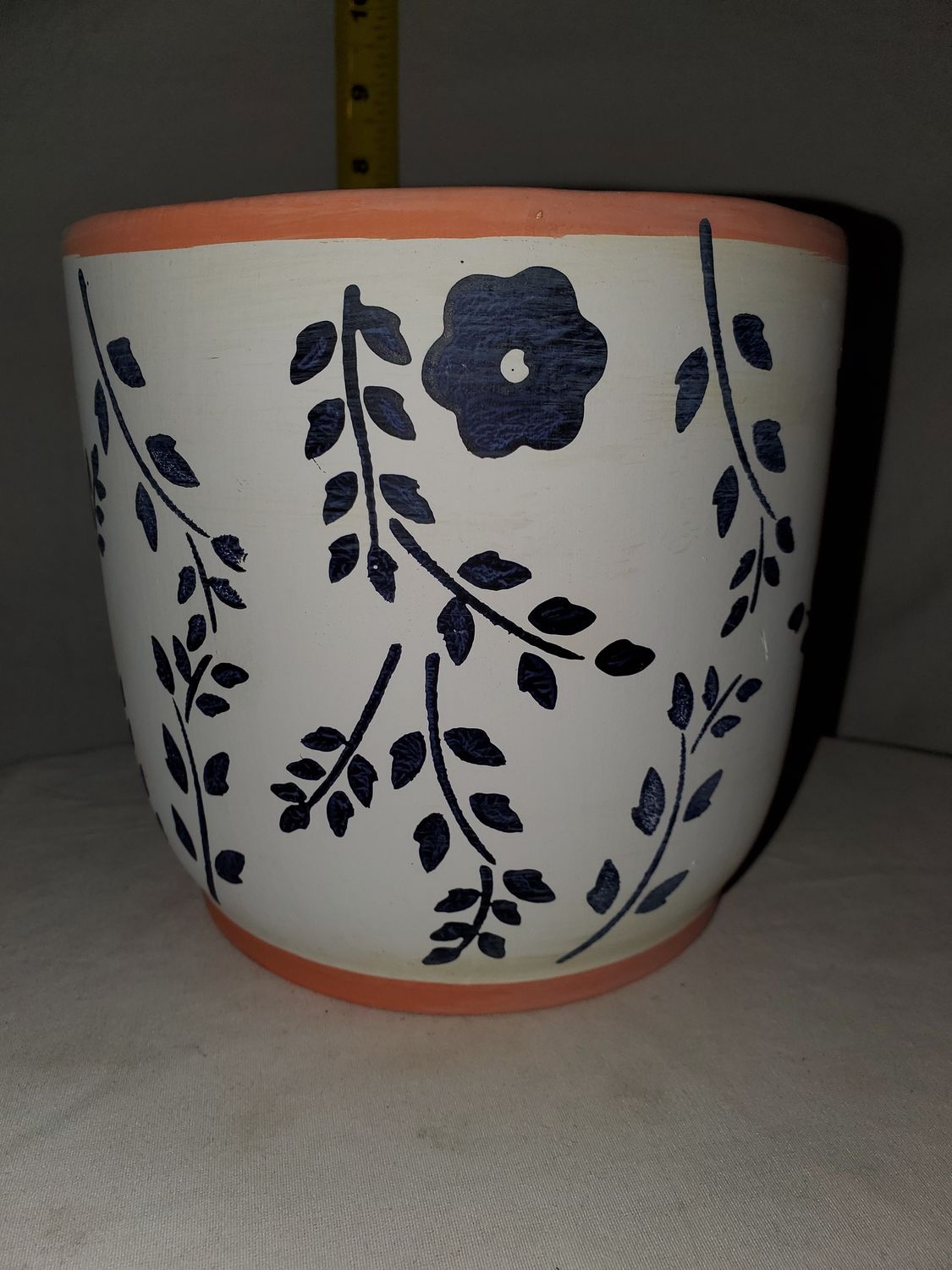 Planter, Blue Flower 3 Asst Terracotta