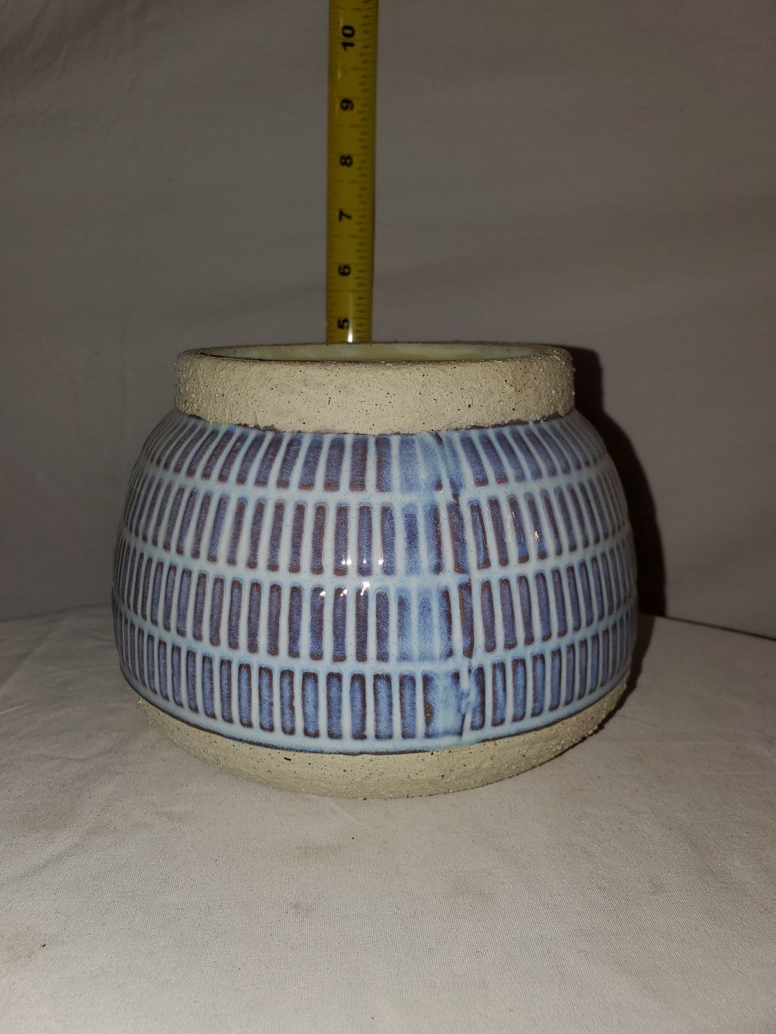 Planter, Blue/White Stitch ceramic