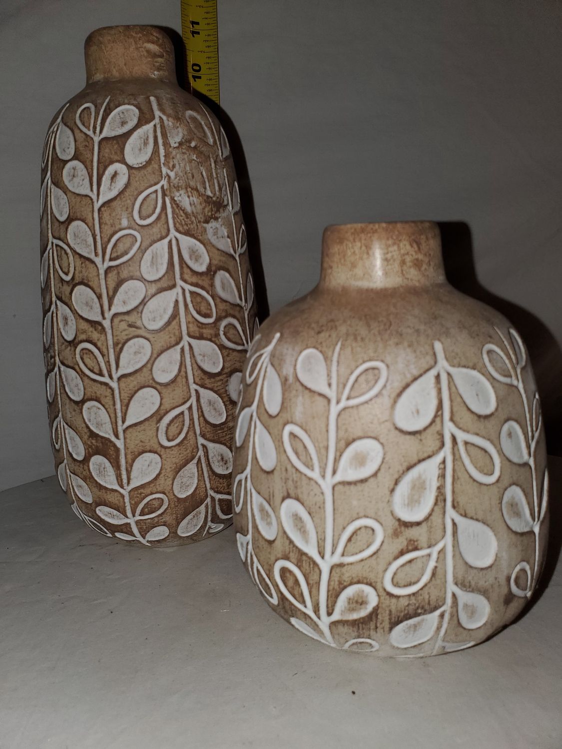 Vase, Leaf Imprint 3 asst Brwn