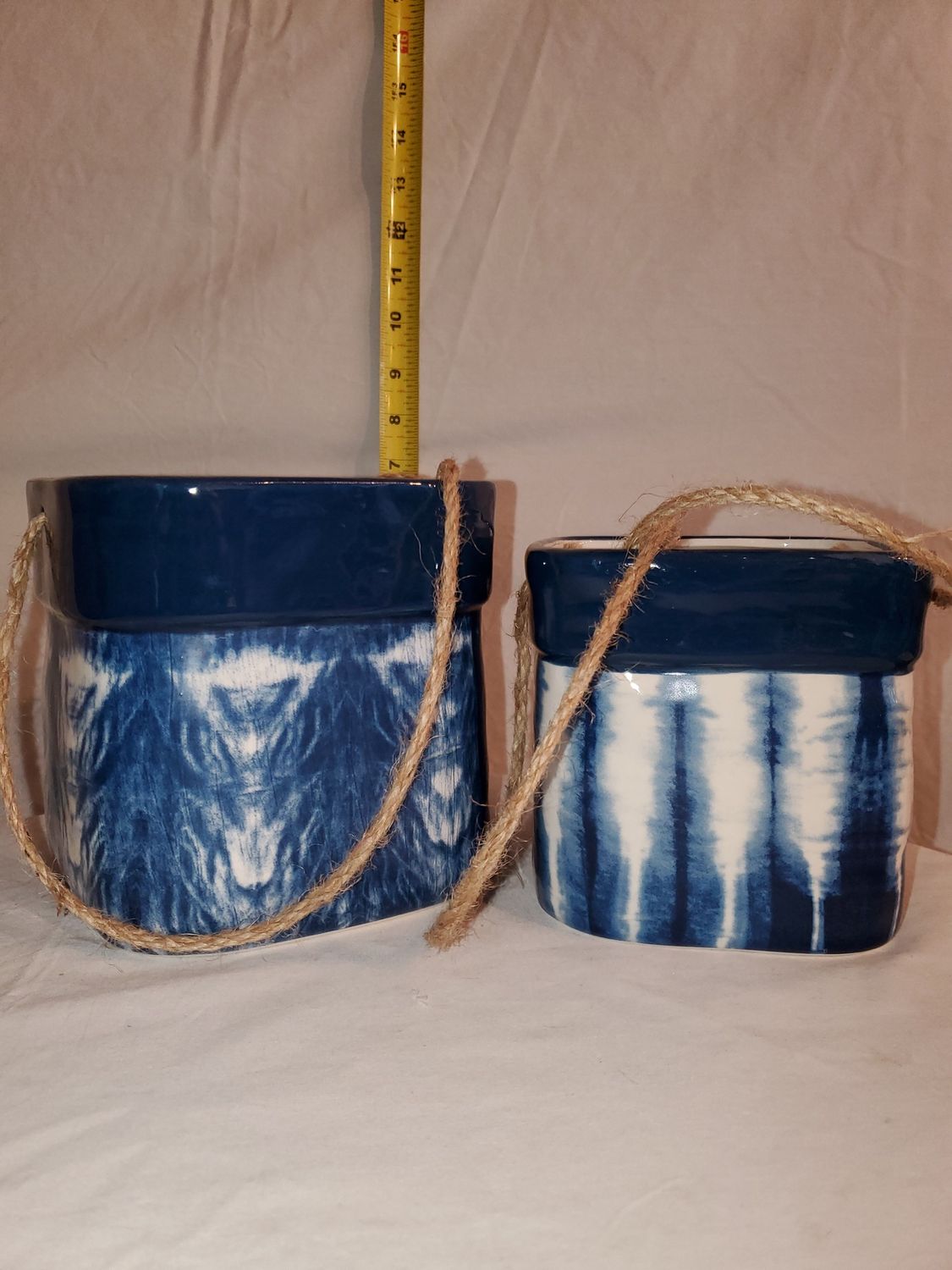 Planter, Hanging Shibori 2 sz Blue/Wh