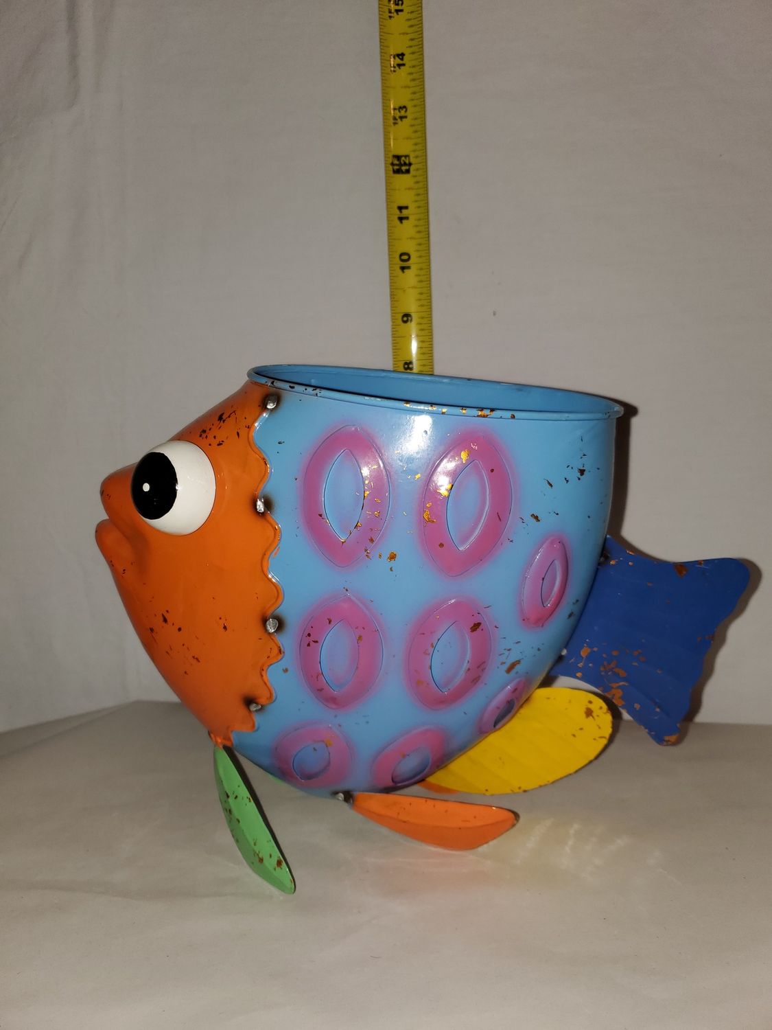 Planter, Metal Fish 11" colorful