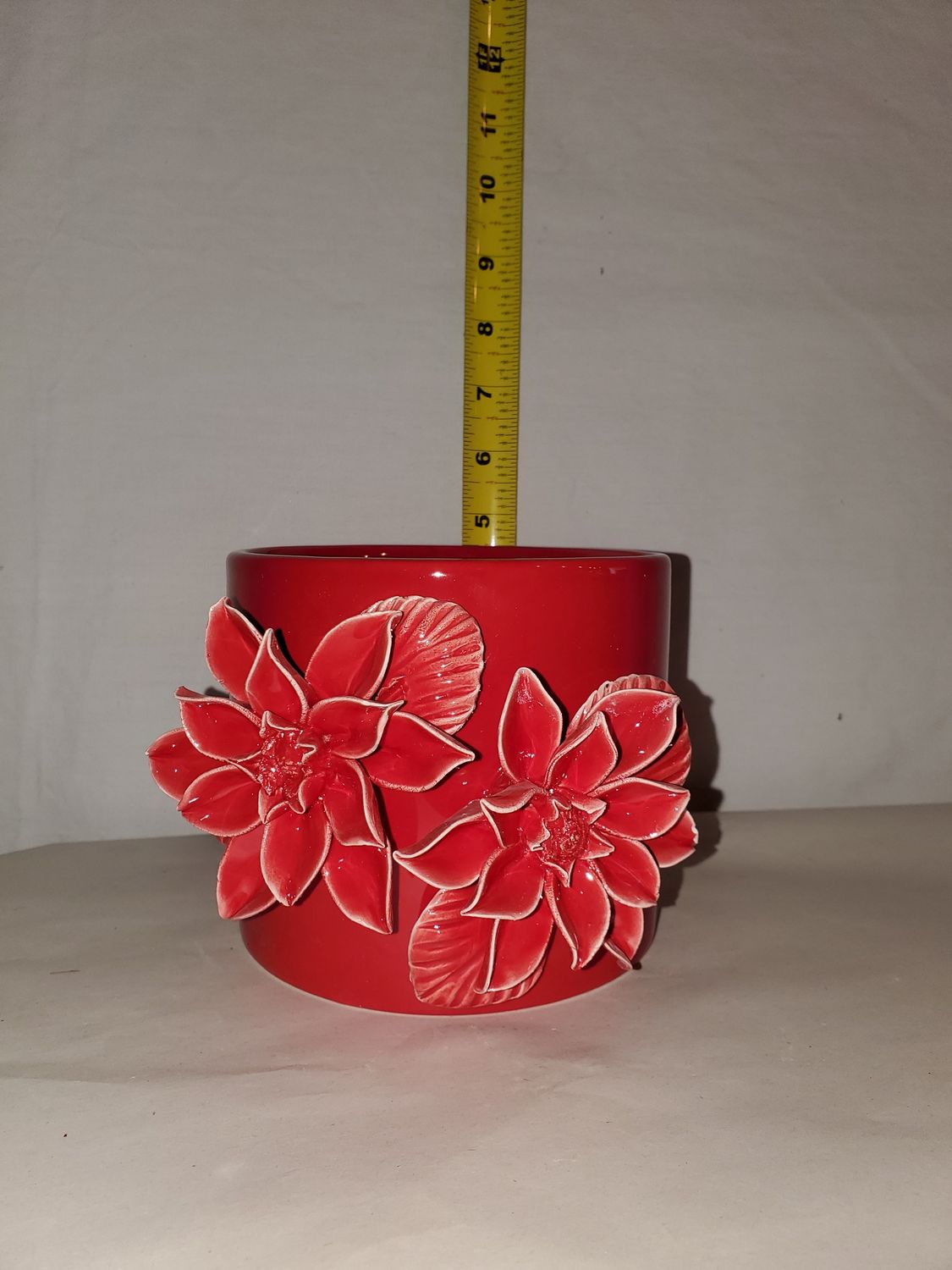 Planter, Red 3D Flower ceramic
