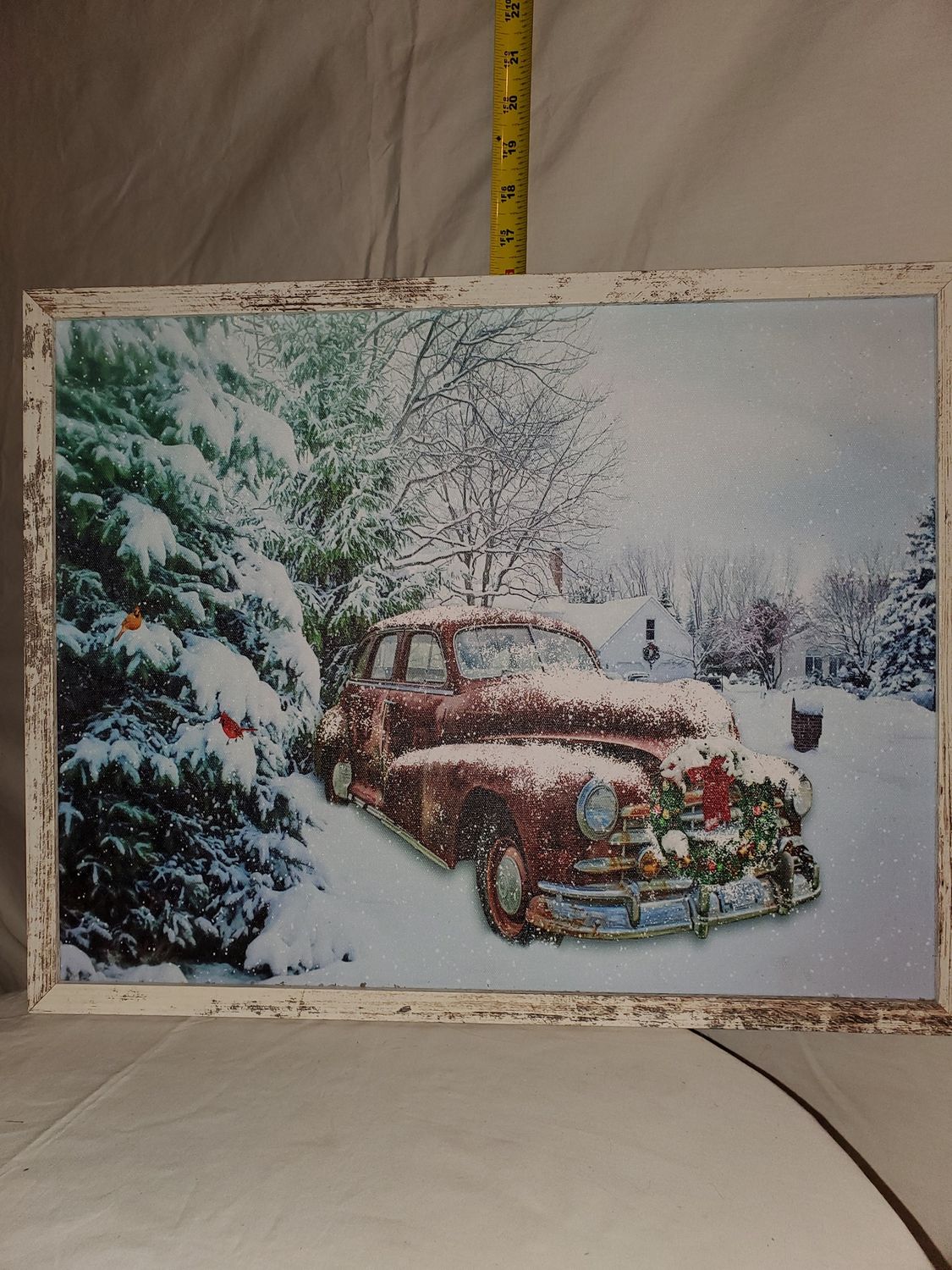 LED Canvas, Car in Woods Wood frame