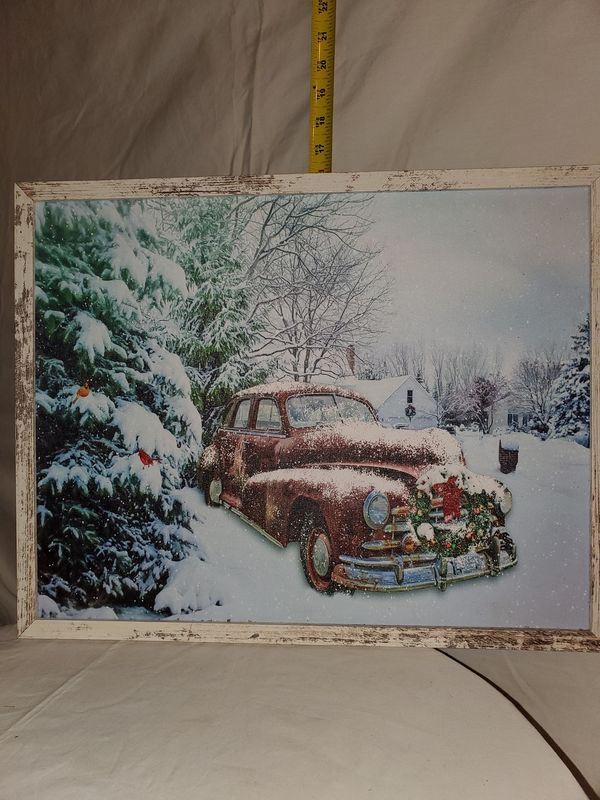LED Canvas, Car in Woods Wood frame