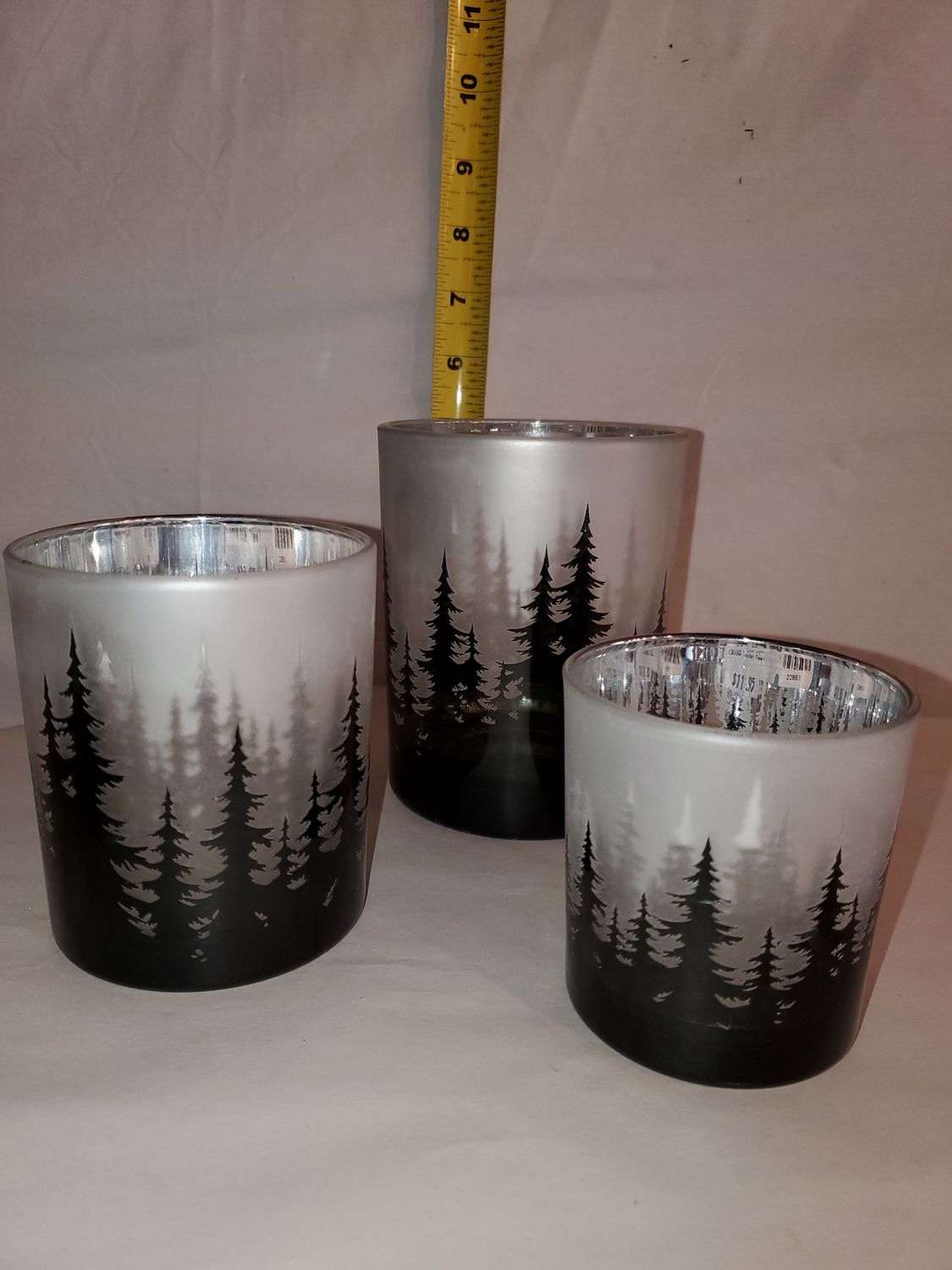 Candle Holder, Tree Silhouette blk/frosted